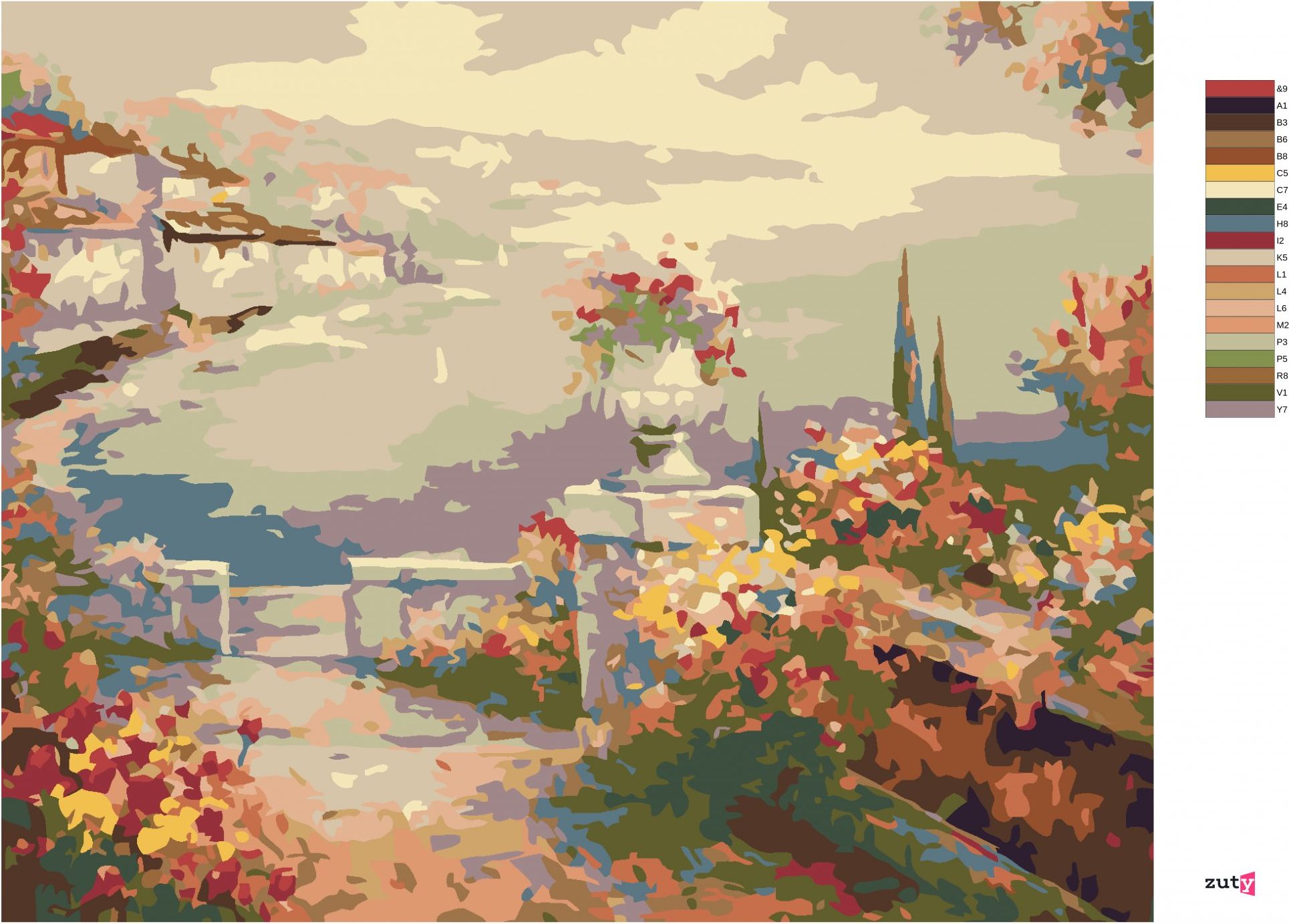 zuty Malování podle čísel - KVĚTINOVÁ TERASA NAD MOŘEM - Rozměr: 40x50 cm, Rámování: Varianta: vypnuté plátno na rám - obrázek 5
