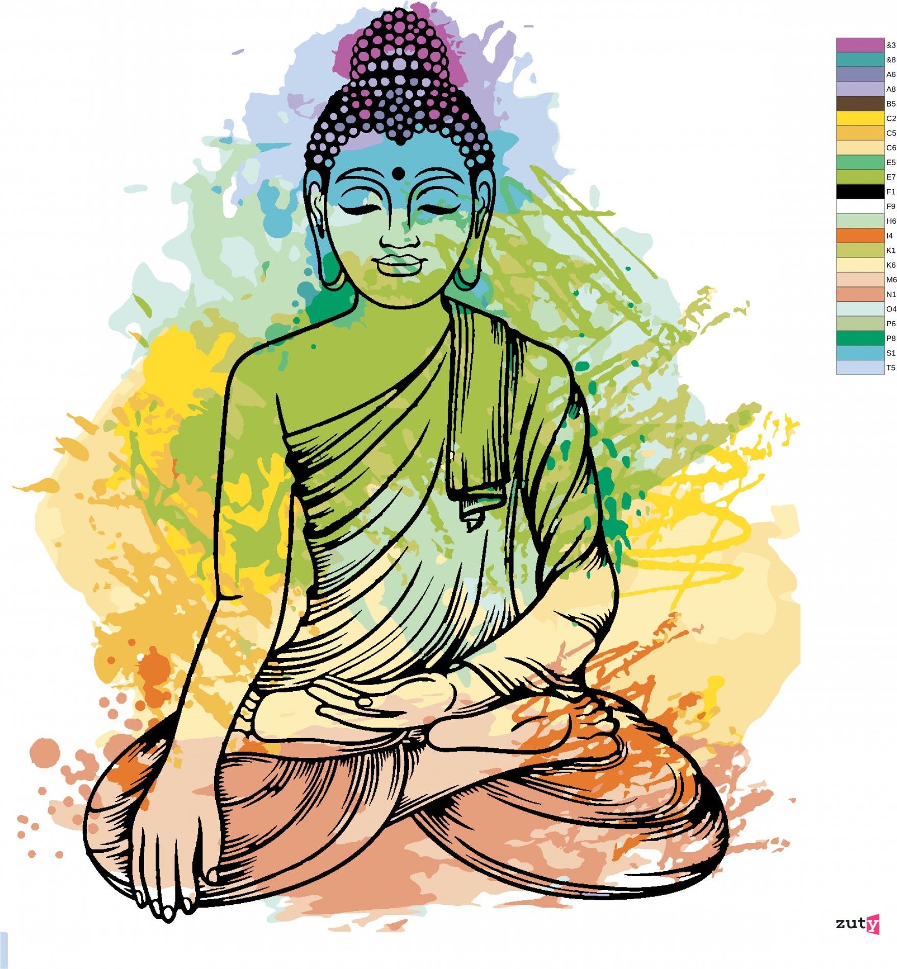 zuty Malování podle čísel - BAREVNÝ BUDDHA - Rozměr: 40x50 cm, Rámování: Varianta: bez rámu a bez vypnutí plátna - obrázek 12