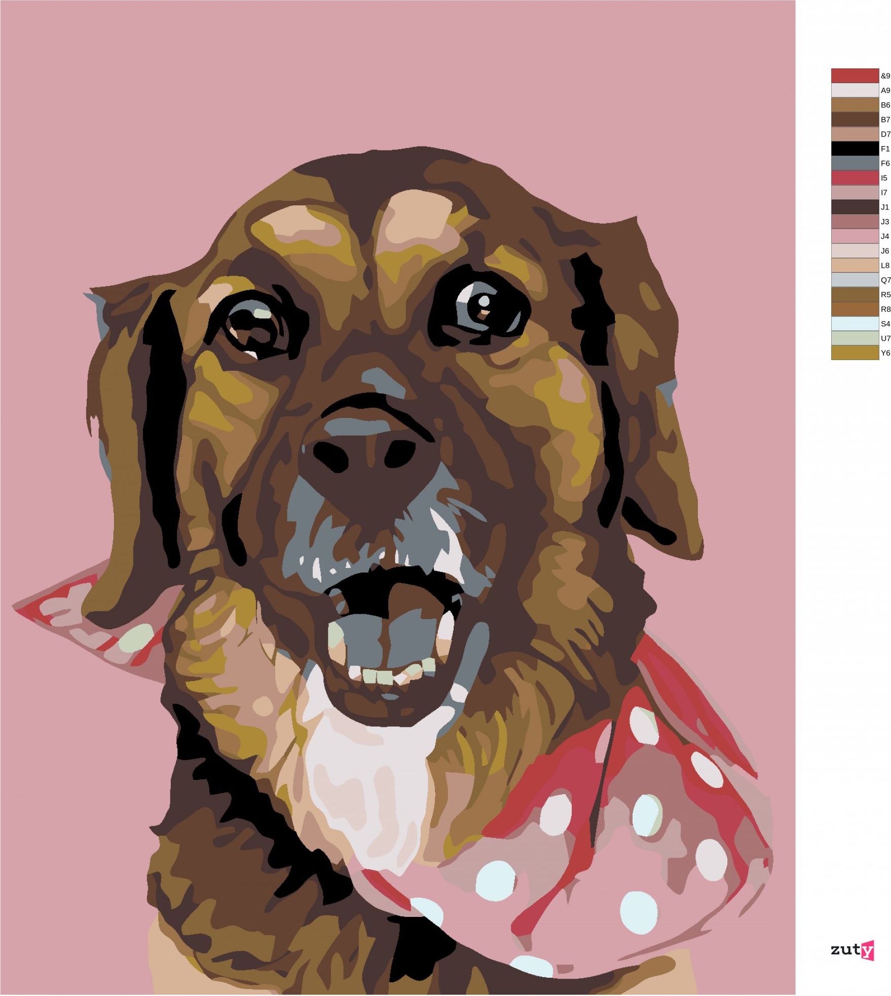 zuty Malování podle čísel - PEJSEK S PUNTÍKATÝM ŠÁTKEM - Rozměr: 40x50 cm, Rámování: Varianta: vypnuté plátno na rám - obrázek 4