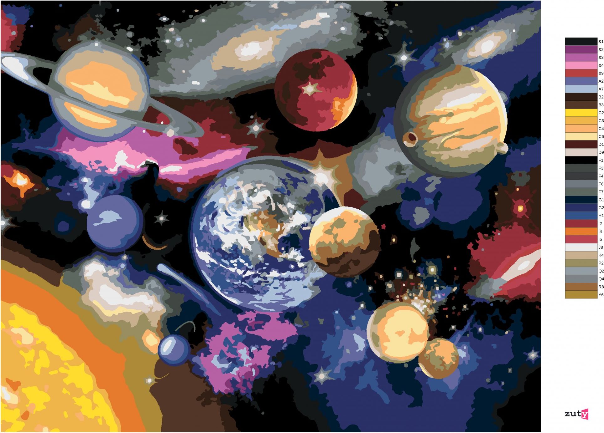zuty Malování podle čísel - PLANETY SLUNEČNÍ SOUSTAVY (HOWARD ROBINSON) - Rozměr: 40x50 cm, Rámování: Varianta: bez rámu a bez vypnutí plátna - obrázek 6