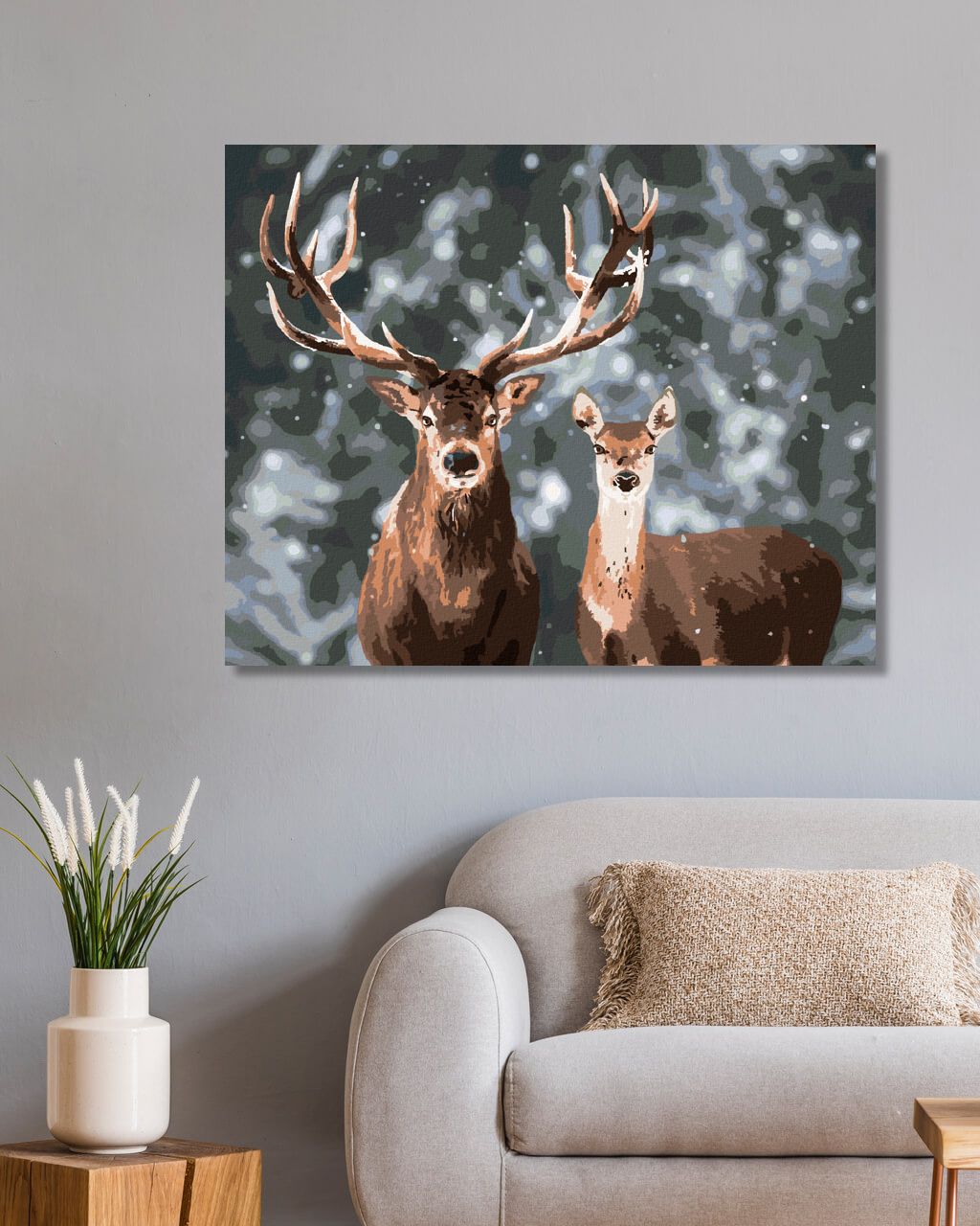 zuty Malování podle čísel - UŠLECHTILÝ JELEN A LAŇ V ZASNĚŽENÉM LESE - Rozměr: 40x50 cm, Rámování: Varianta: vypnuté plátno na rám - obrázek 4