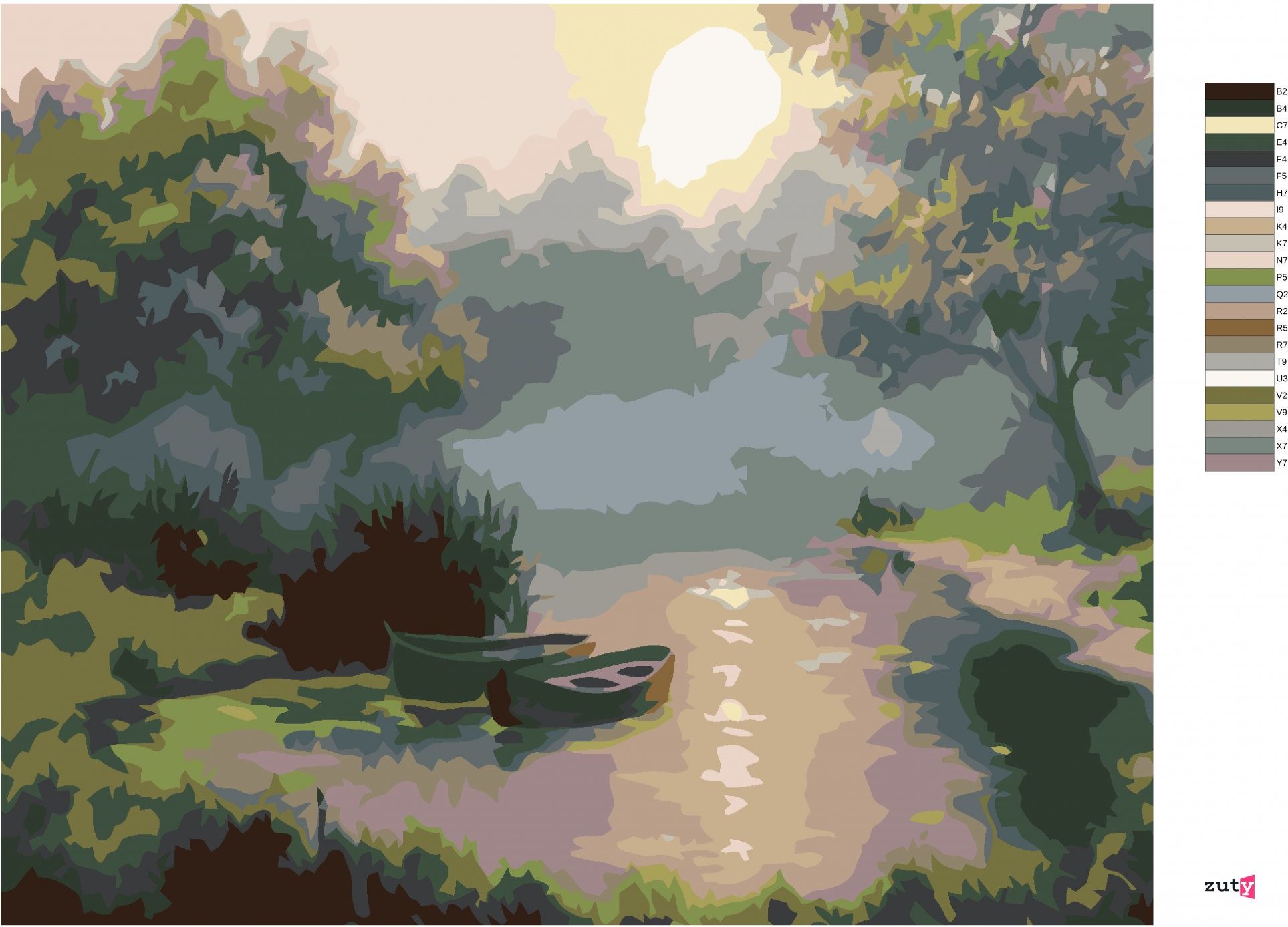 zuty Malování podle čísel - LOĎKY V PODZIMNÍM ÚSVITU - Rozměr: 40x50 cm, Rámování: Varianta: bez rámu a bez vypnutí plátna - obrázek 6