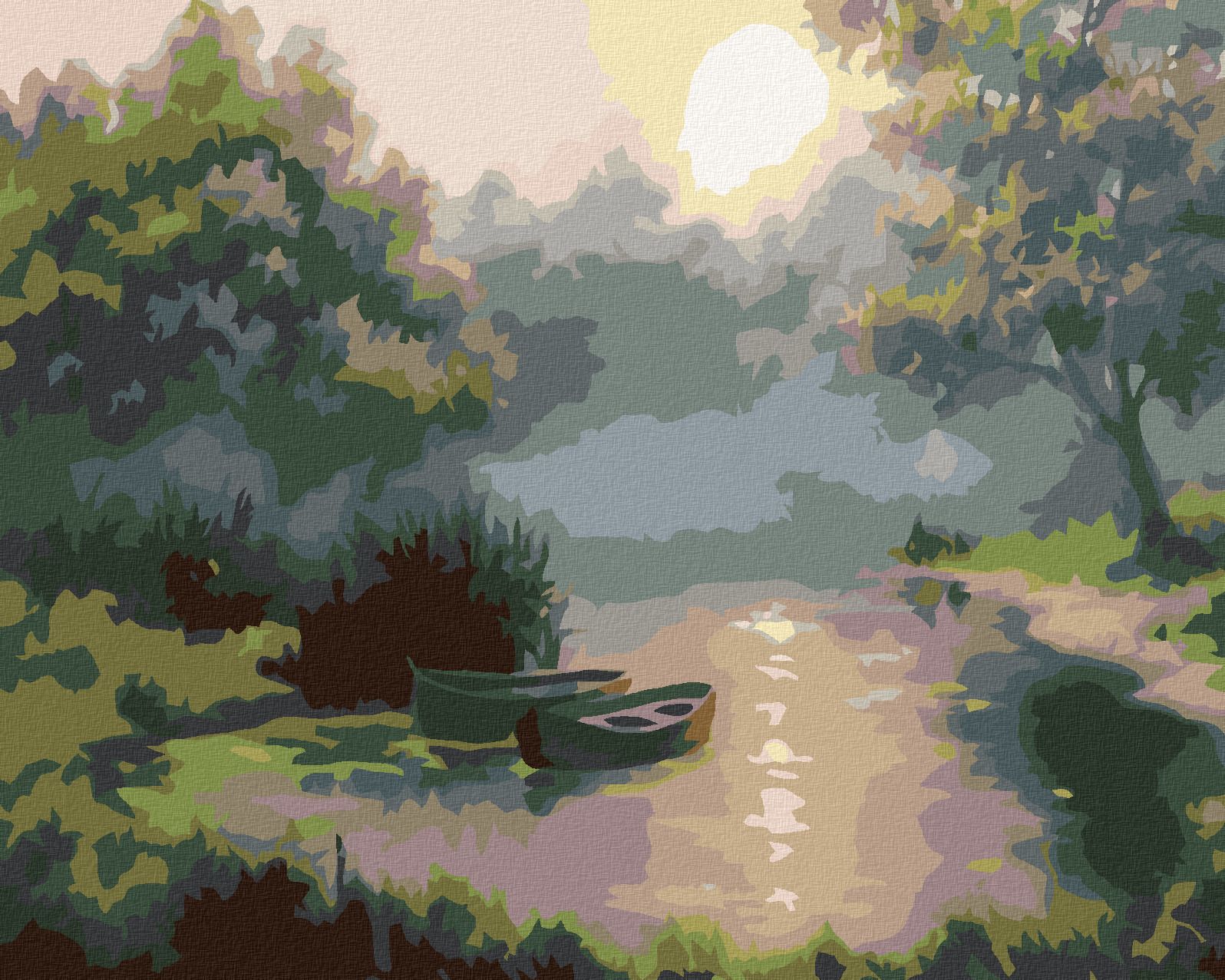 zuty Malování podle čísel - LOĎKY V PODZIMNÍM ÚSVITU - Rozměr: 40x50 cm, Rámování: Varianta: vypnuté plátno na rám - obrázek 1