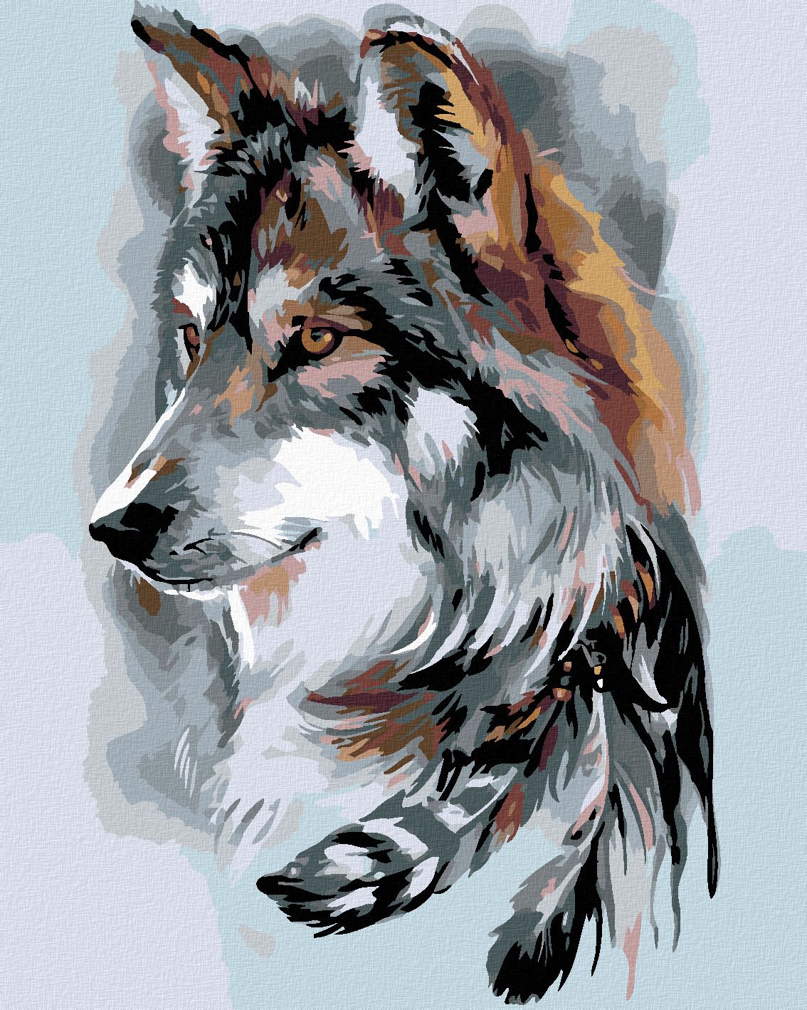 zuty Malování podle čísel - VLK A PEŘÍČKA - Rozměr: 40x50 cm, Rámování: Varianta: vypnuté plátno na rám - obrázek 1