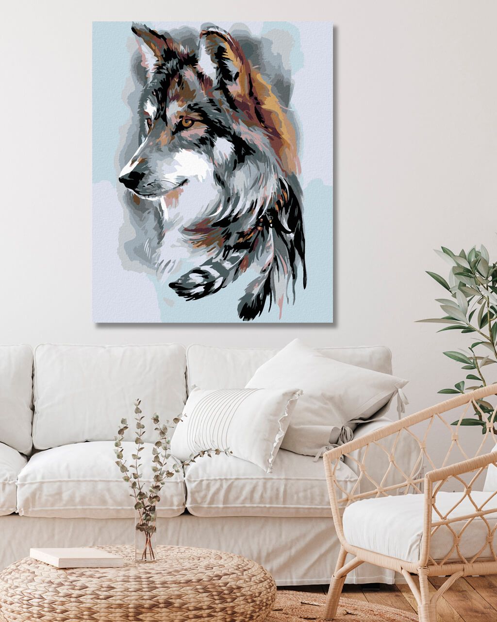 zuty Malování podle čísel - VLK A PEŘÍČKA - Rozměr: 40x50 cm, Rámování: Varianta: vypnuté plátno na rám - obrázek 4