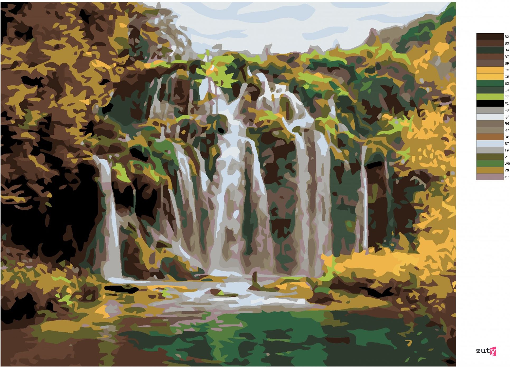 zuty Malování podle čísel - VODOPÁD NA PODZIM - Rozměr: 40x50 cm, Rámování: Varianta: vypnuté plátno na rám - obrázek 8