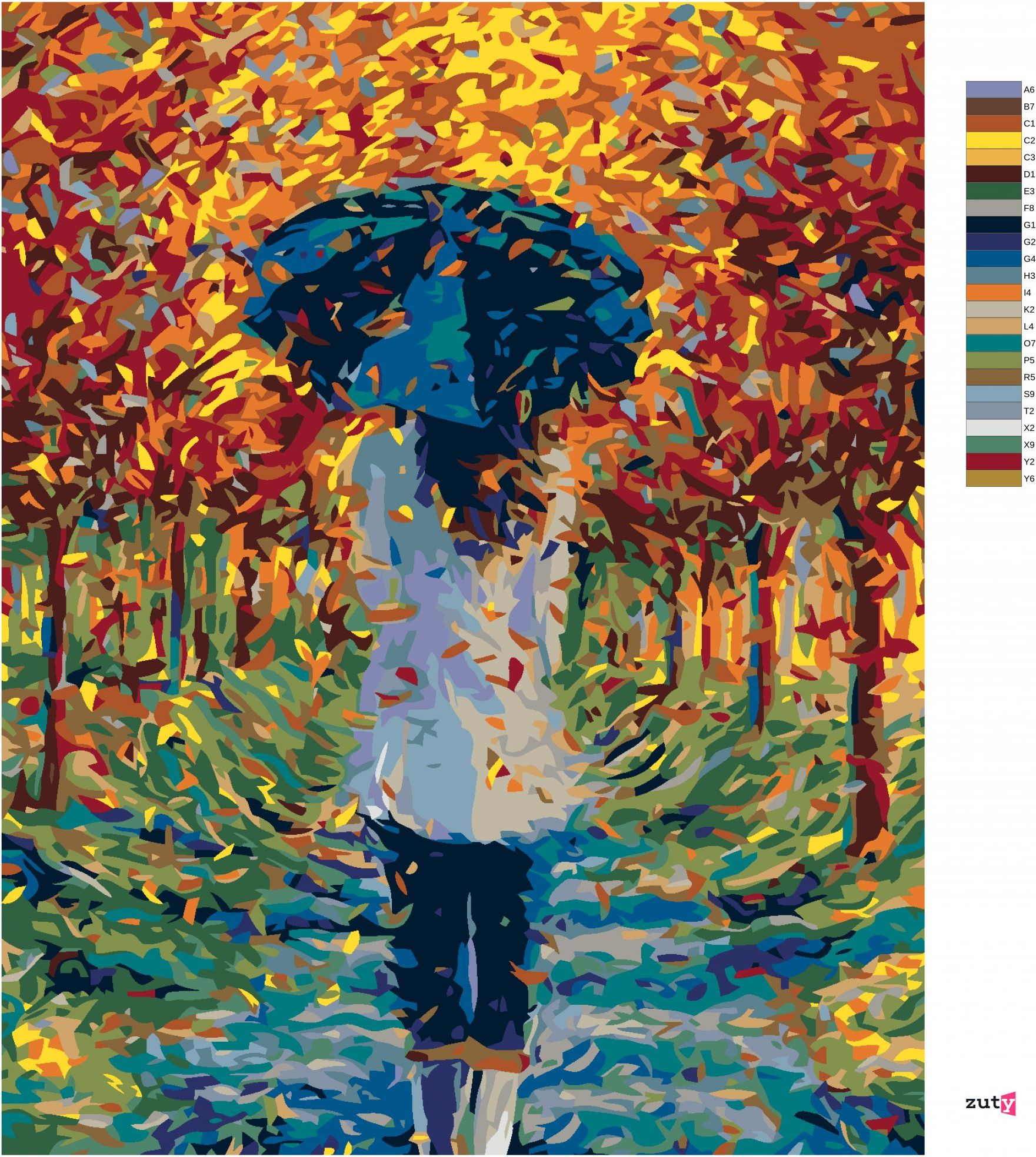 zuty Malování podle čísel - V PARKU POD DEŠTNÍKEM - Rozměr: 40x50 cm, Rámování: Varianta: bez rámu a bez vypnutí plátna - obrázek 3