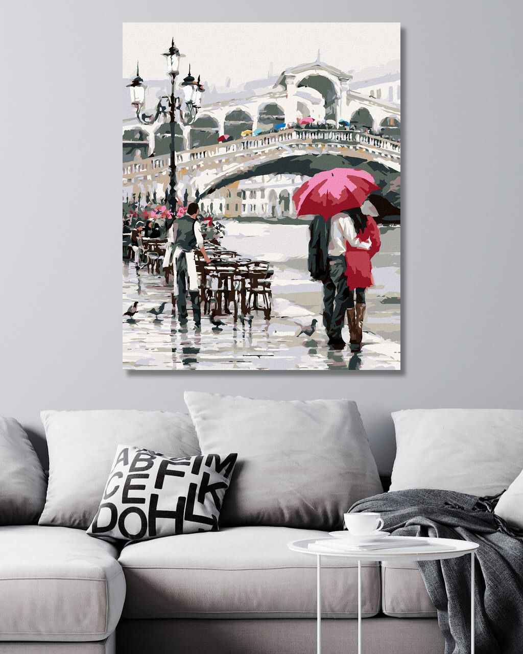 zuty Malování podle čísel - MILENCI S DEŠTNÍKEM U MOSTU (RICHARD MACNEIL) - Rozměr: 40x50 cm, Rámování: Varianta: bez rámu a bez vypnutí plátna - obrázek 5