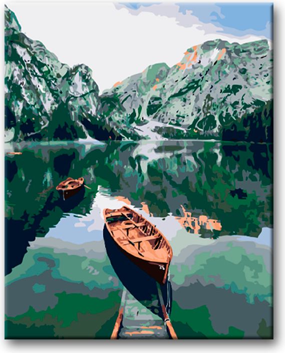 zuty Malování podle čísel - PRAMICE NA JEZEŘE V HORÁCH - Rozměr: 40x50 cm, Rámování: Varianta: bez rámu a bez vypnutí plátna - obrázek 3