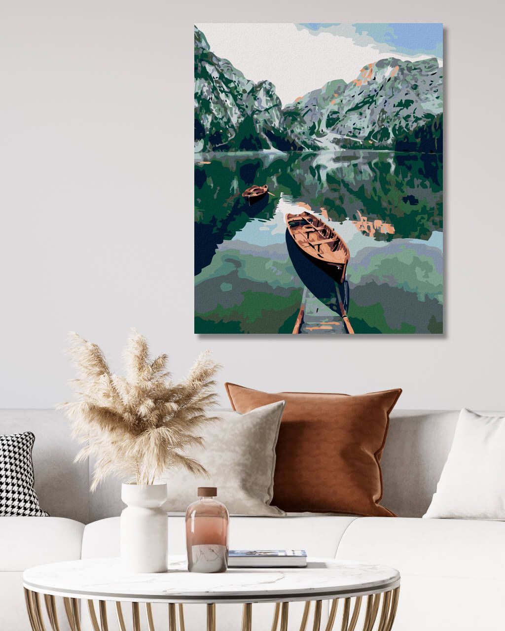 zuty Malování podle čísel - PRAMICE NA JEZEŘE V HORÁCH - Rozměr: 40x50 cm, Rámování: Varianta: bez rámu a bez vypnutí plátna - obrázek 5