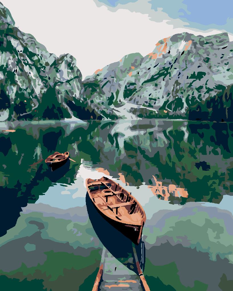 zuty Malování podle čísel - PRAMICE NA JEZEŘE V HORÁCH - Rozměr: 40x50 cm, Rámování: Varianta: bez rámu a bez vypnutí plátna - obrázek 7