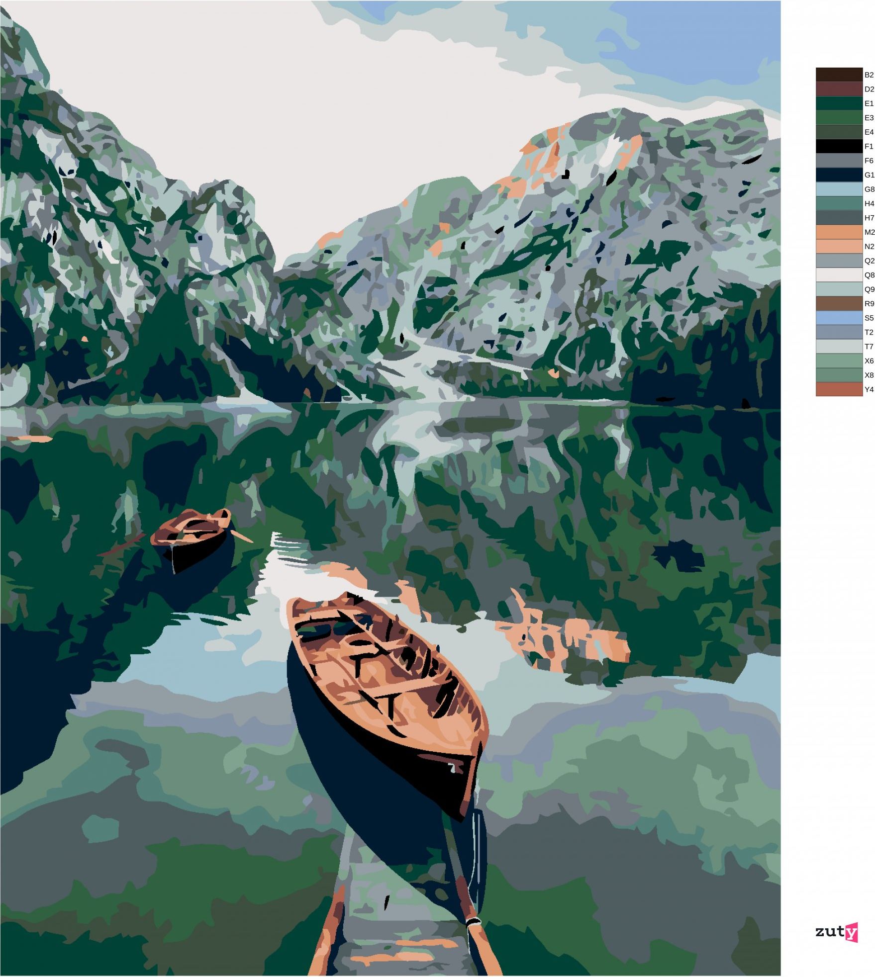 zuty Malování podle čísel - PRAMICE NA JEZEŘE V HORÁCH - Rozměr: 40x50 cm, Rámování: Varianta: bez rámu a bez vypnutí plátna - obrázek 14