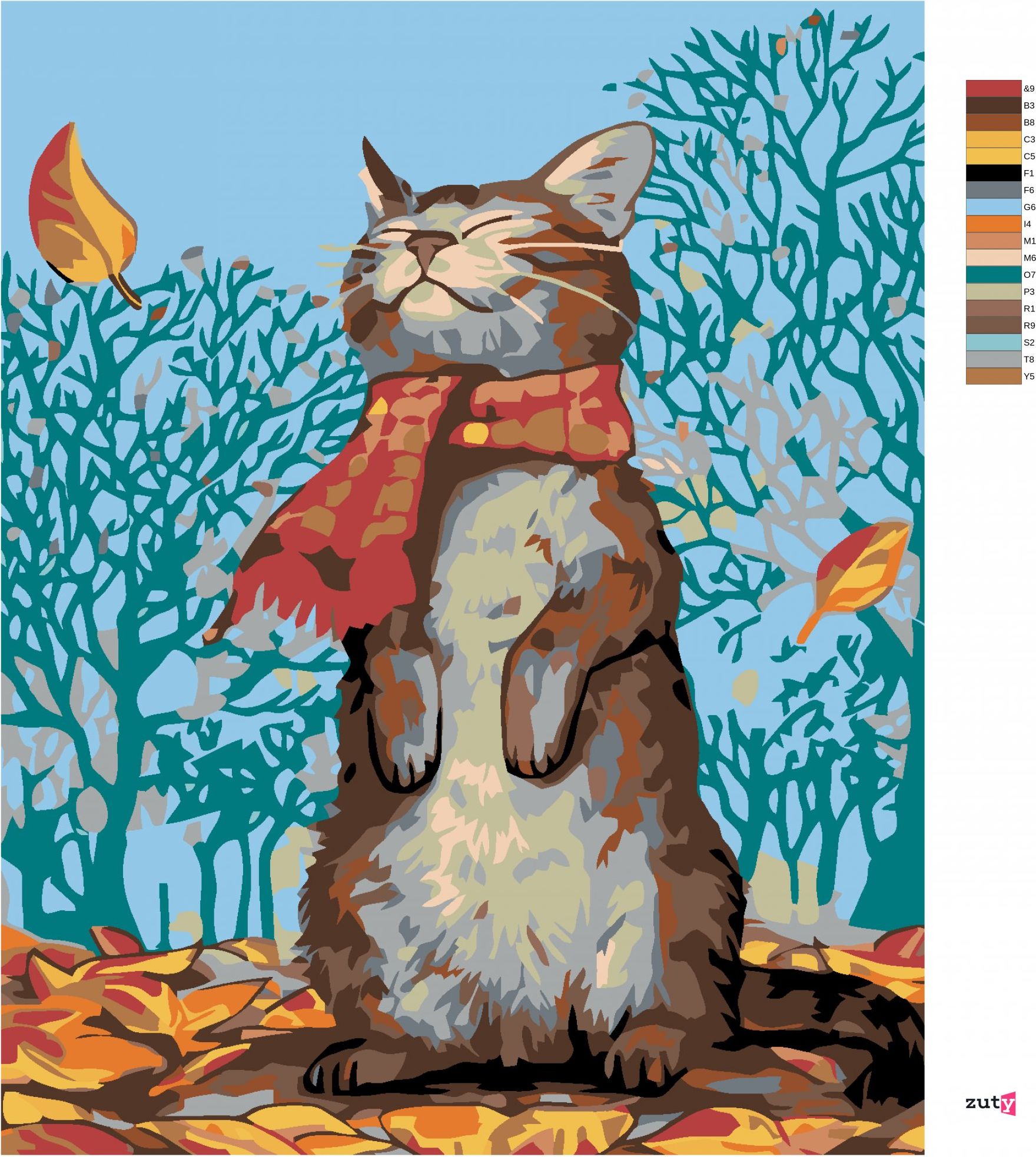 zuty Malování podle čísel - KOČKA A PODZIMNÍ POČASÍ - Rozměr: 40x50 cm, Rámování: Varianta: bez rámu a bez vypnutí plátna - obrázek 8