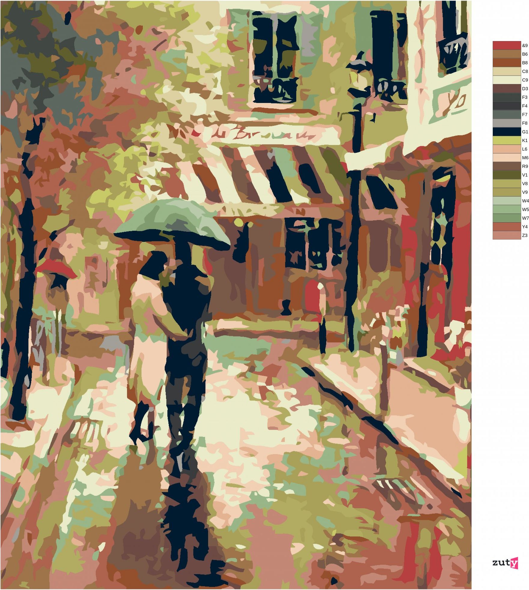 zuty Malování podle čísel - PROCHÁZKA V DEŠTI - Rozměr: 40x50 cm, Rámování: Varianta: vypnuté plátno na rám - obrázek 2