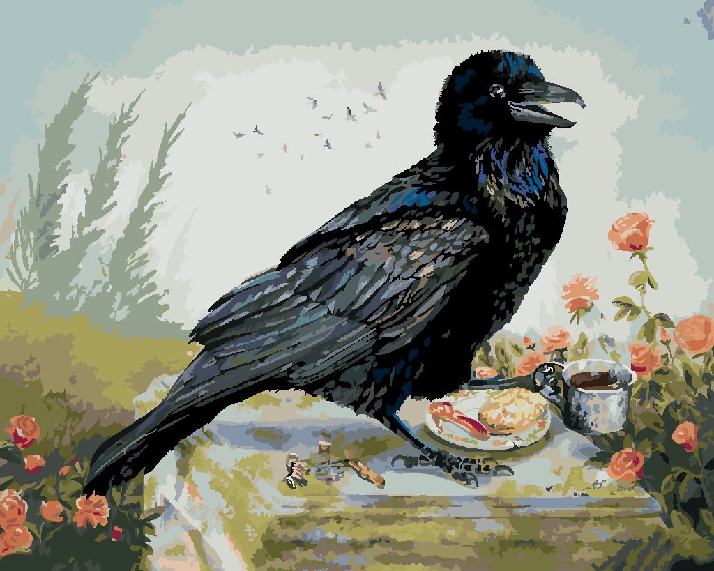 zuty Malování podle čísel - HAVRAN A KÁVA (HOLLY SIMENTAL) - Rozměr: 40x50 cm, Rámování: Varianta: bez rámu a bez vypnutí plátna - obrázek 3