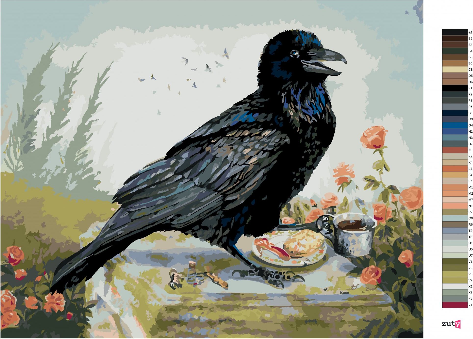 zuty Malování podle čísel - HAVRAN A KÁVA (HOLLY SIMENTAL) - Rozměr: 40x50 cm, Rámování: Varianta: vypnuté plátno na rám - obrázek 8
