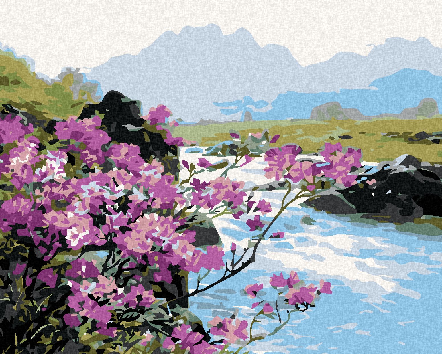 zuty Malování podle čísel - ROZKVETLÉ KVĚTINY U ŘEKY - Rozměr: 40x50 cm, Rámování: Varianta: bez rámu a bez vypnutí plátna - obrázek 1