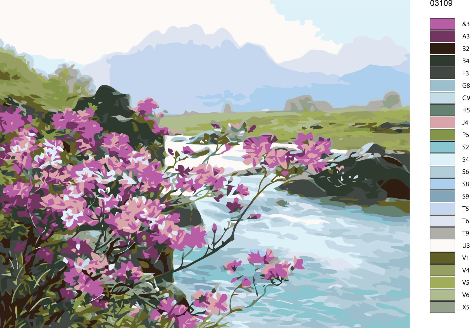 zuty Malování podle čísel - ROZKVETLÉ KVĚTINY U ŘEKY - Rozměr: 40x50 cm, Rámování: Varianta: bez rámu a bez vypnutí plátna - obrázek 6