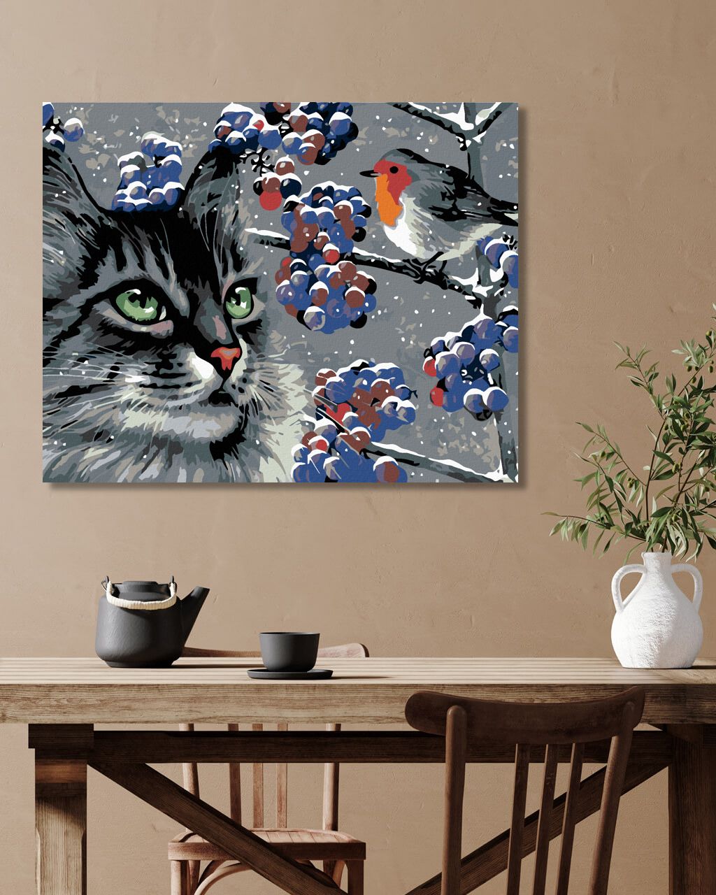 zuty Malování podle čísel - ČÍHAJÍCÍ ŠEDÝ KOCOUR A PTÁČEK - Rozměr: 40x50 cm, Rámování: Varianta: bez rámu a bez vypnutí plátna - obrázek 7