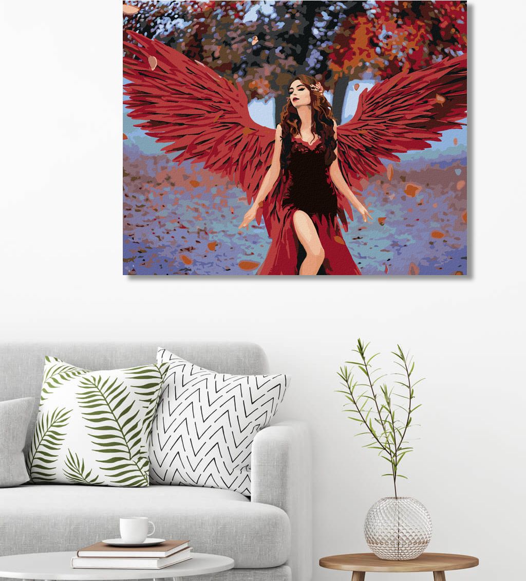 zuty Malování podle čísel - ŽENA S ANDĚLSKÝMI ČERVENÝMI KŘÍDLY - Rozměr: 40x50 cm, Rámování: Varianta: vypnuté plátno na rám - obrázek 7