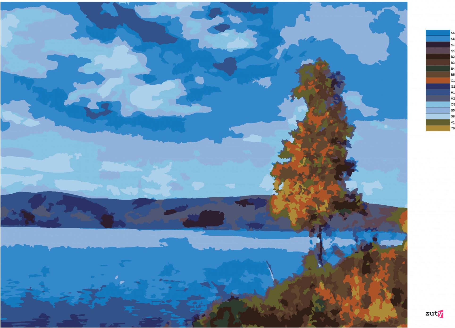 zuty Malování podle čísel - JEZERO S MODROU OBLOHOU - Rozměr: 40x50 cm, Rámování: Varianta: vypnuté plátno na rám - obrázek 8