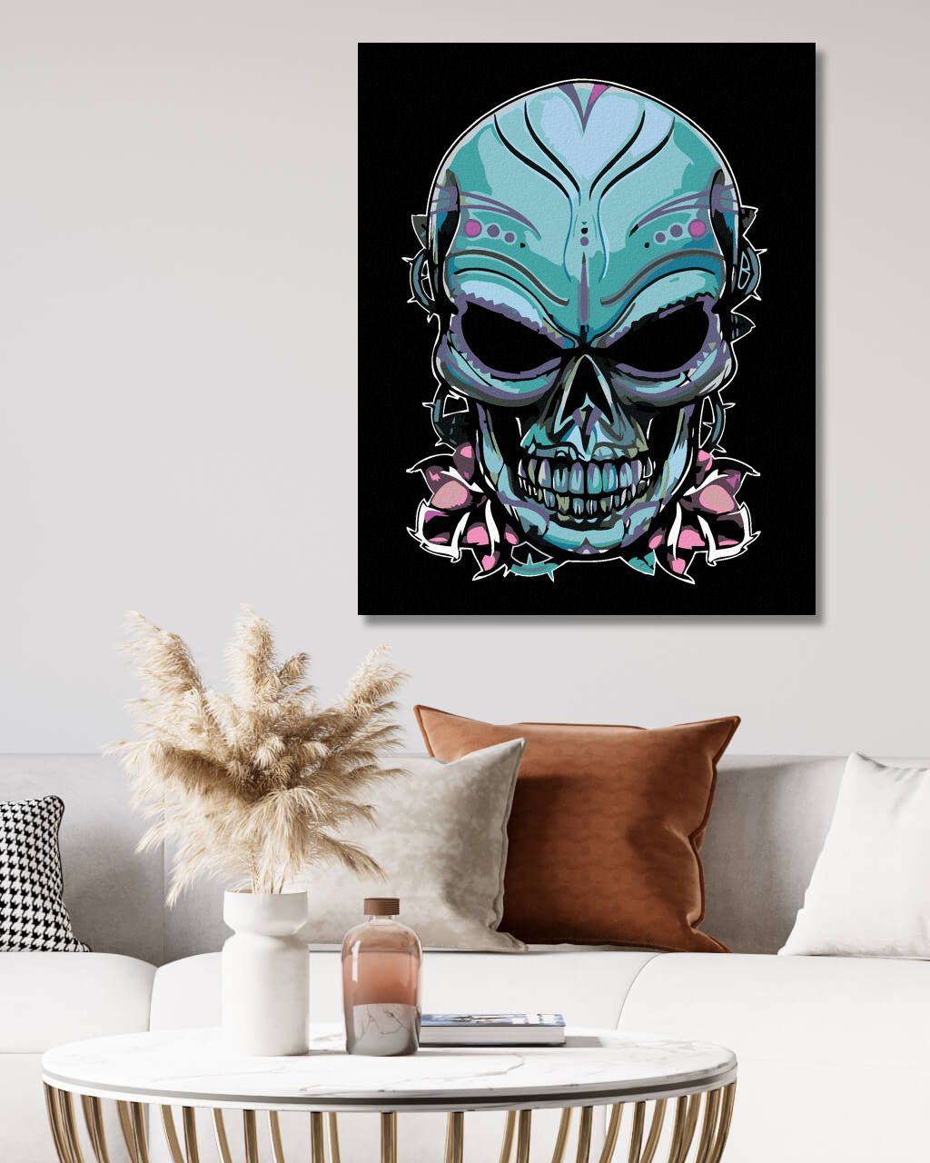 zuty Malování podle čísel - TEMNÁ LEBKA - Rozměr: 40x50 cm, Rámování: Varianta: vypnuté plátno na rám - obrázek 3