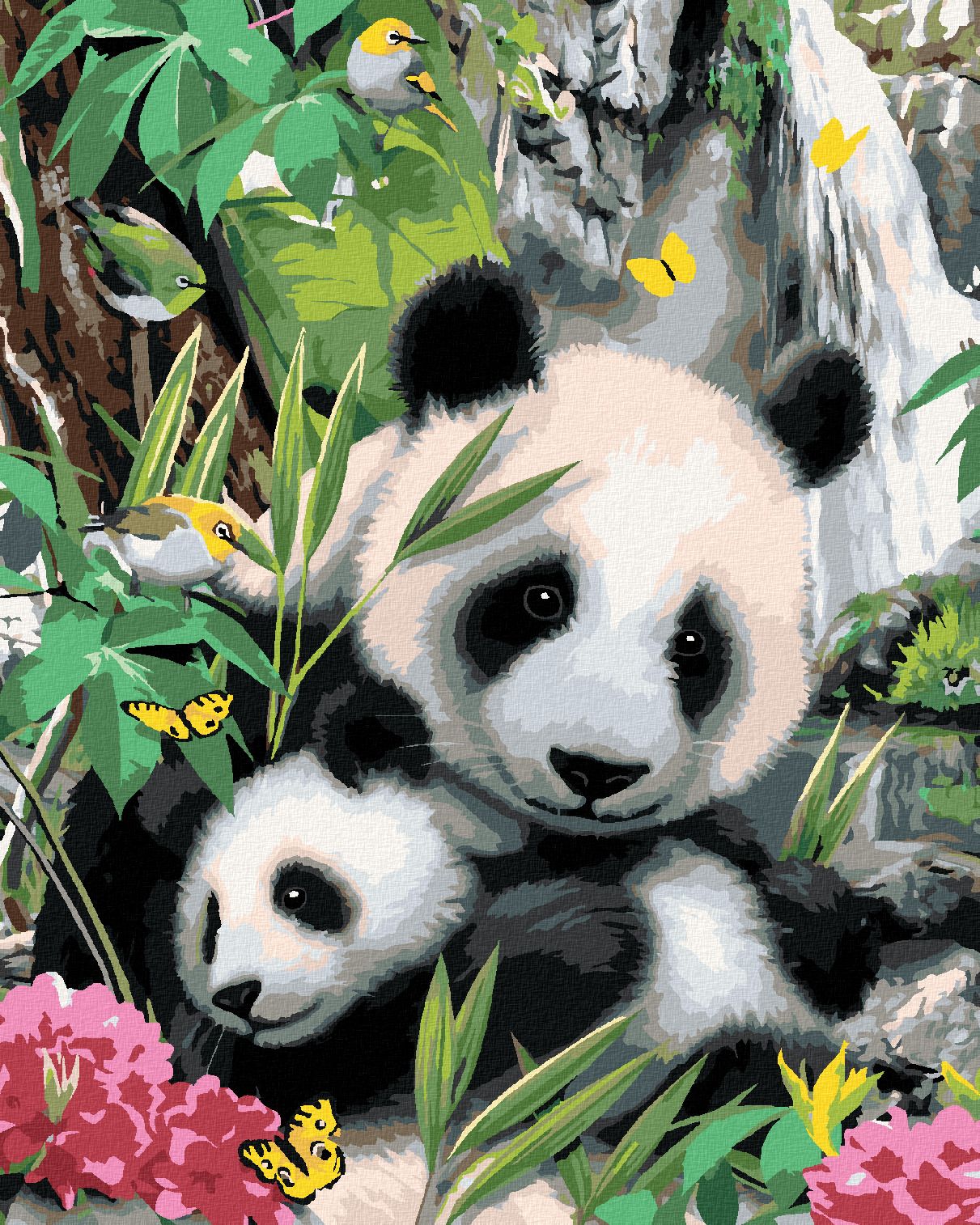 zuty Malování podle čísel - PANDA S MLÁDĚTEM A VODOPÁD (HOWARD ROBINSON) - Rozměr: 40x50 cm, Rámování: Varianta: vypnuté plátno na rám - obrázek 1