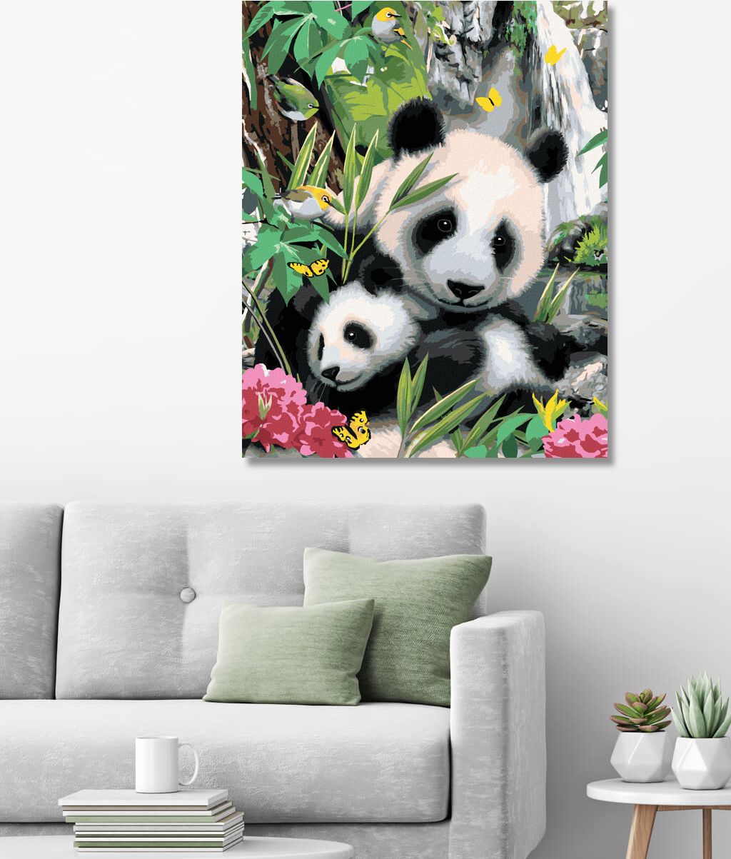 zuty Malování podle čísel - PANDA S MLÁDĚTEM A VODOPÁD (HOWARD ROBINSON) - Rozměr: 40x50 cm, Rámování: Varianta: vypnuté plátno na rám - obrázek 4