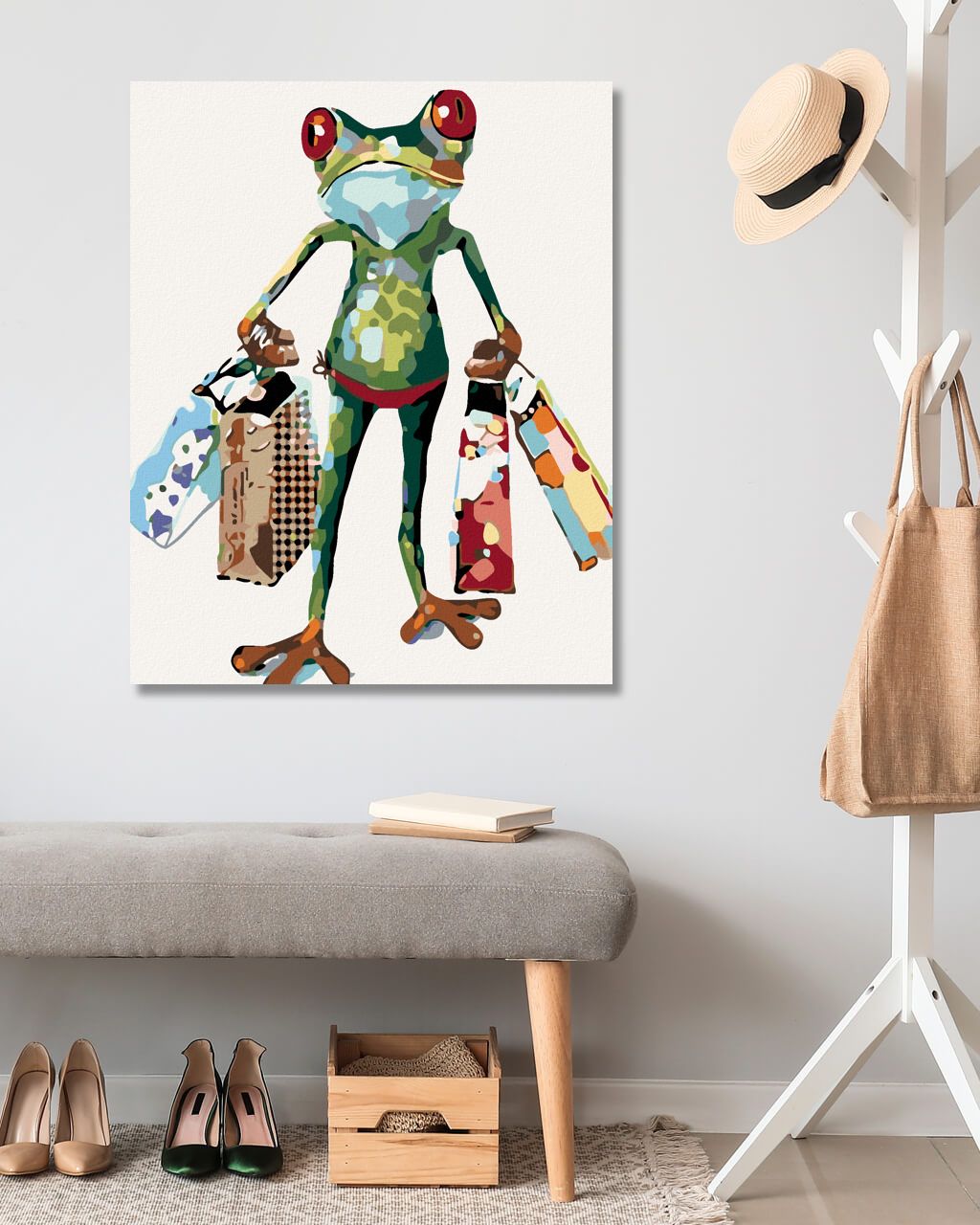 zuty Malování podle čísel - ŽÁBA NA NÁKUPECH - Rozměr: 40x50 cm, Rámování: Varianta: bez rámu a bez vypnutí plátna - obrázek 2