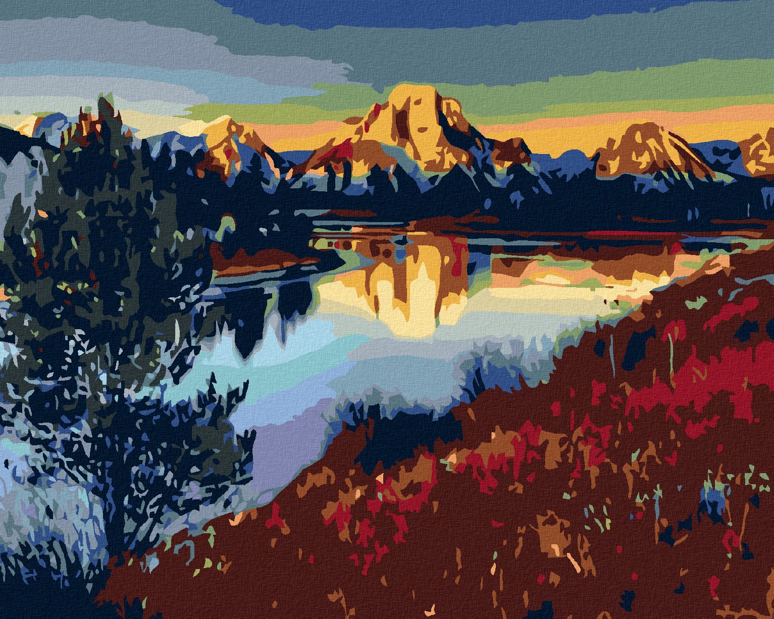 zuty Malování podle čísel - JEZERO POD HORAMI - Rozměr: 40x50 cm, Rámování: Varianta: vypnuté plátno na rám - obrázek 1