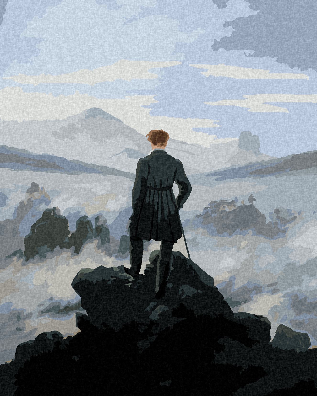 zuty Malování podle čísel - POUTNÍK NAD MOŘEM MLHY (C. D. FRIEDRICH) - Rozměr: 40x50 cm, Rámování: Varianta: vypnuté plátno na rám - obrázek 1