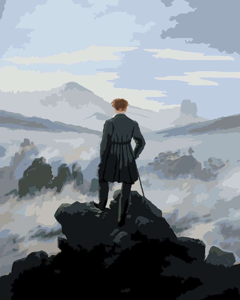 zuty Malování podle čísel - POUTNÍK NAD MOŘEM MLHY (C. D. FRIEDRICH) - Rozměr: 40x50 cm, Rámování: Varianta: vypnuté plátno na rám - obrázek 6