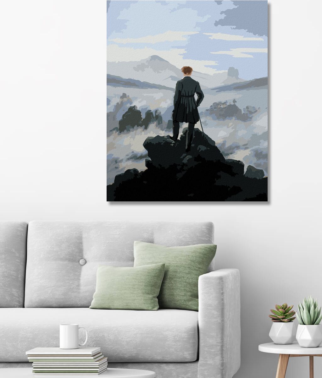 zuty Malování podle čísel - POUTNÍK NAD MOŘEM MLHY (C. D. FRIEDRICH) - Rozměr: 40x50 cm, Rámování: Varianta: vypnuté plátno na rám - obrázek 8