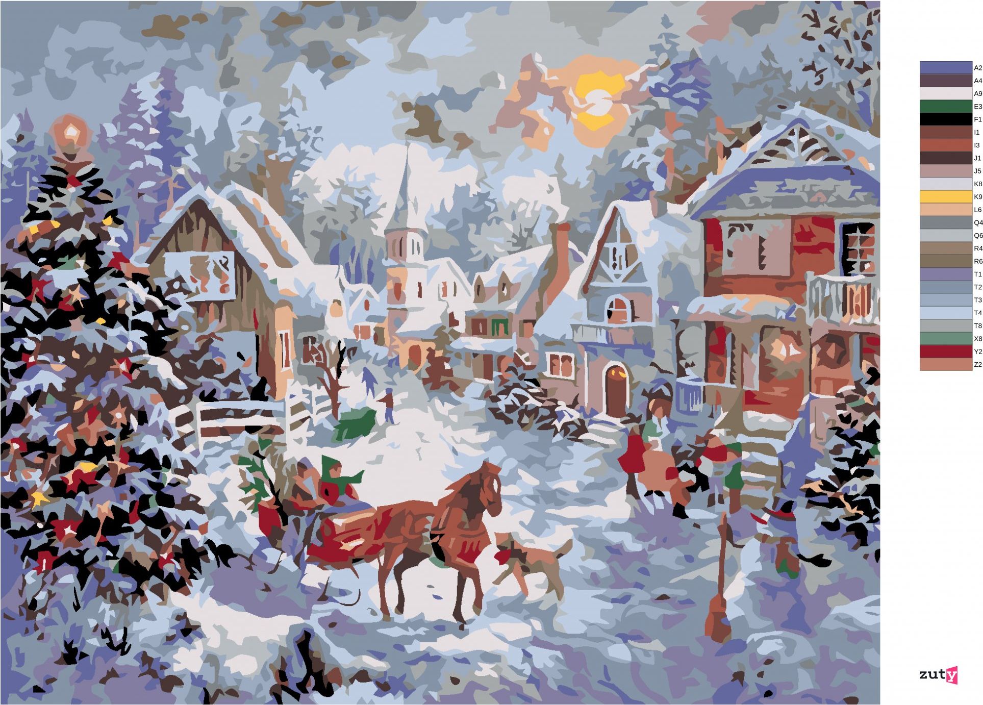 zuty Malování podle čísel - VÁNOCE V MALEBNÉ VESNIČCE - Rozměr: 40x50 cm, Rámování: Varianta: vypnuté plátno na rám - obrázek 6