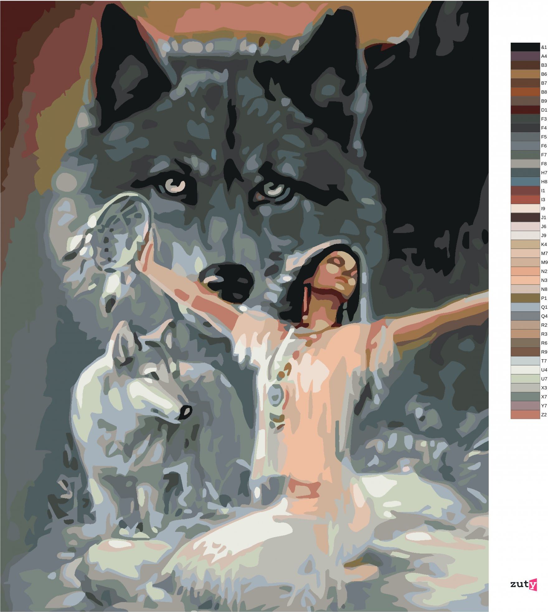 zuty Malování podle čísel - TANČÍCÍ INDIÁNKA S VLKEM - Rozměr: 40x50 cm, Rámování: Varianta: vypnuté plátno na rám - obrázek 6