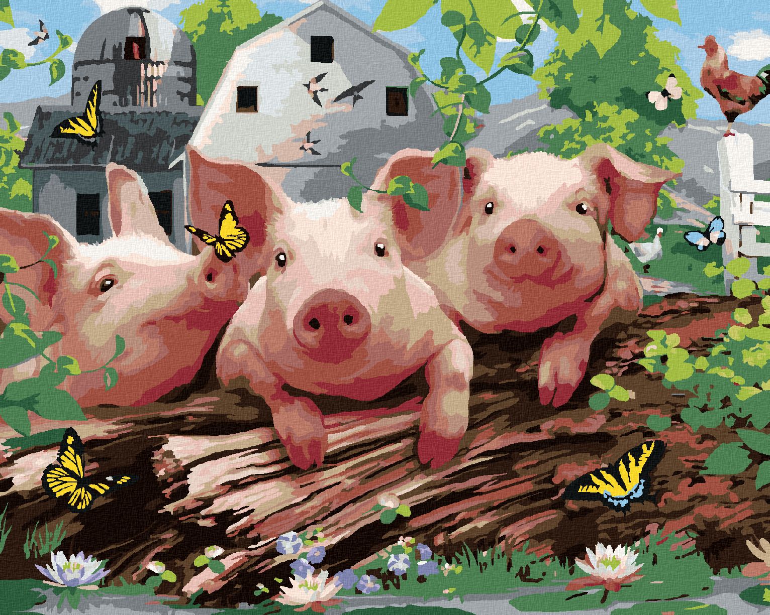 zuty Malování podle čísel - PRASÁTKA NA FARMĚ A MOTÝLI (HOWARD ROBINSON) - Rozměr: 40x50 cm, Rámování: Varianta: vypnuté plátno na rám - obrázek 1