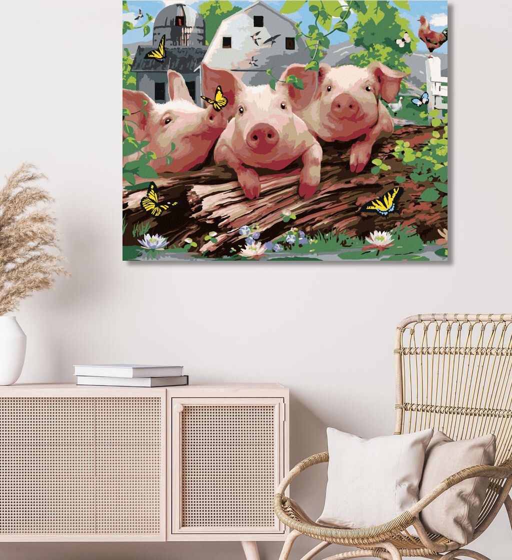 zuty Malování podle čísel - PRASÁTKA NA FARMĚ A MOTÝLI (HOWARD ROBINSON) - Rozměr: 40x50 cm, Rámování: Varianta: vypnuté plátno na rám - obrázek 10