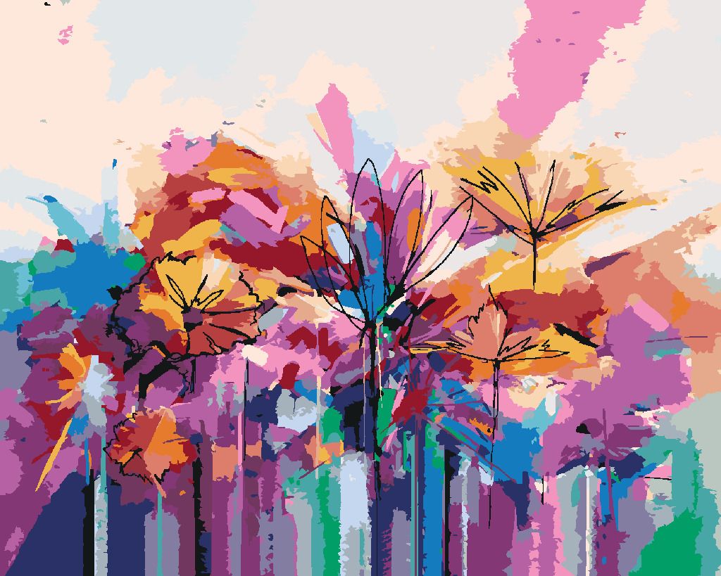 zuty Malování podle čísel - BAREVNÉ LETNÍ KVĚTINY - Rozměr: 40x50 cm, Rámování: Varianta: vypnuté plátno na rám - obrázek 2