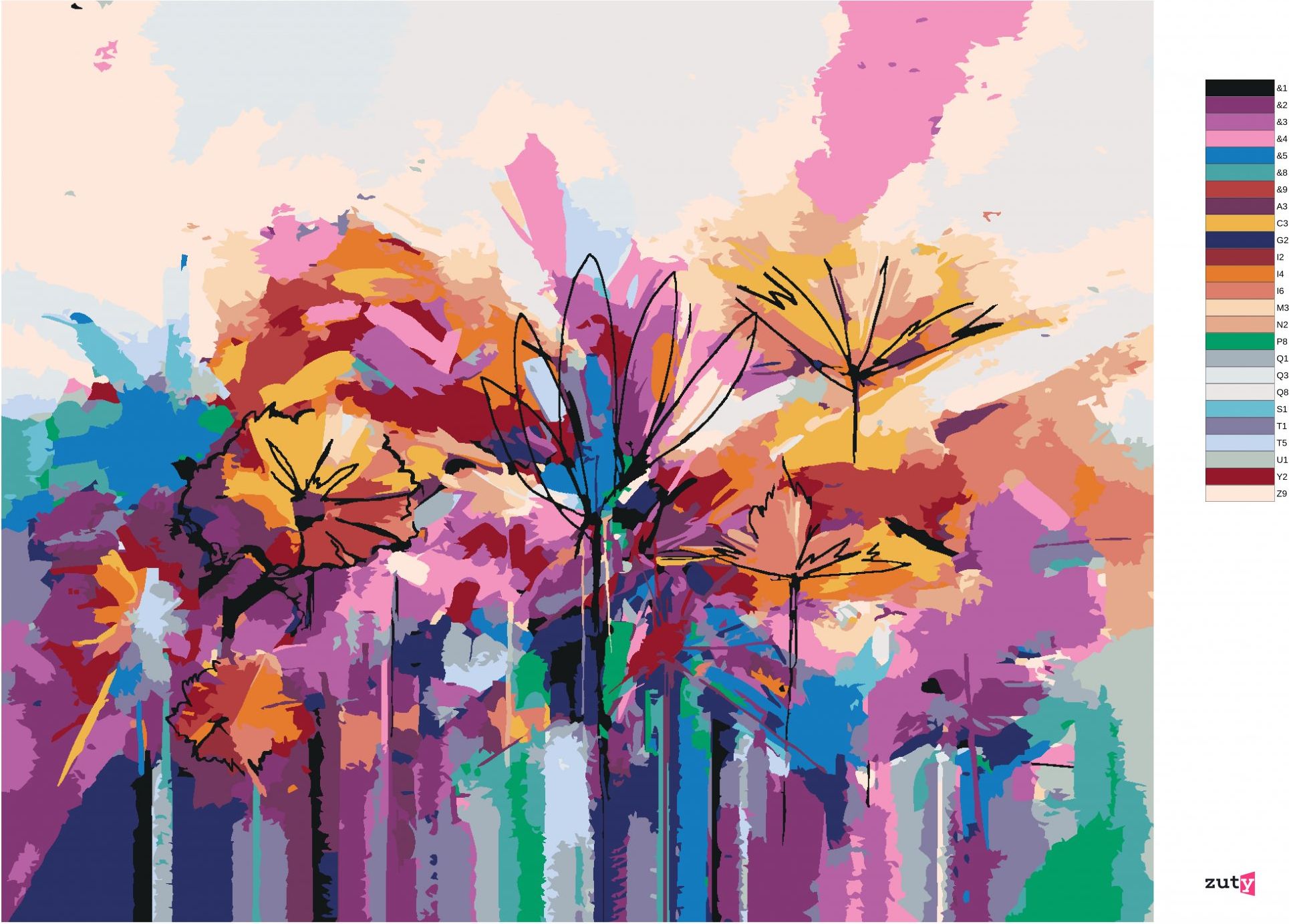 zuty Malování podle čísel - BAREVNÉ LETNÍ KVĚTINY - Rozměr: 40x50 cm, Rámování: Varianta: vypnuté plátno na rám - obrázek 9