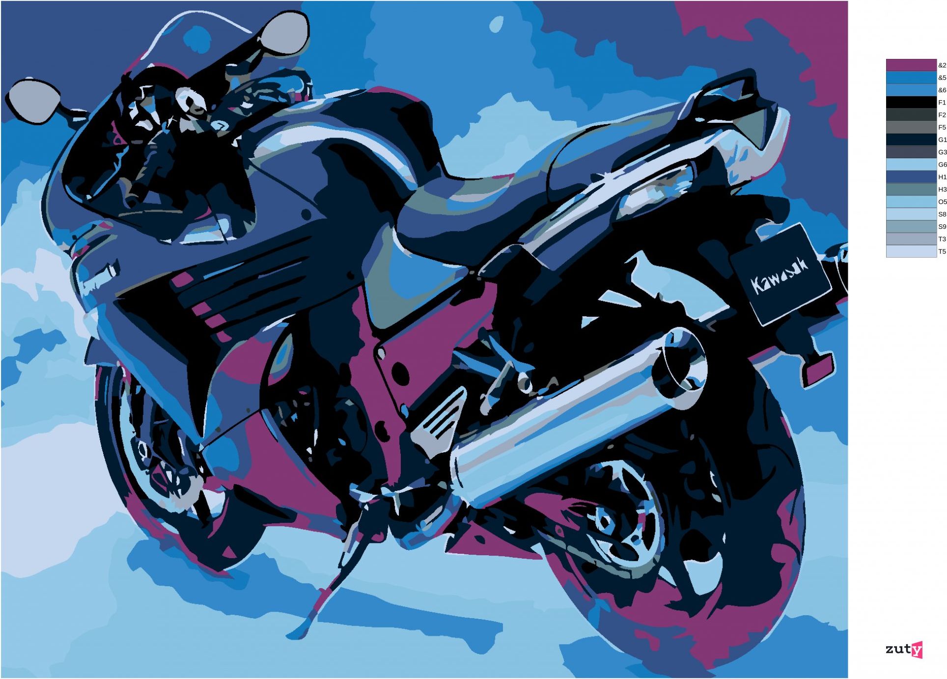 zuty Malování podle čísel - KAWASAKI - Rozměr: 40x50 cm, Rámování: Varianta: vypnuté plátno na rám - obrázek 5