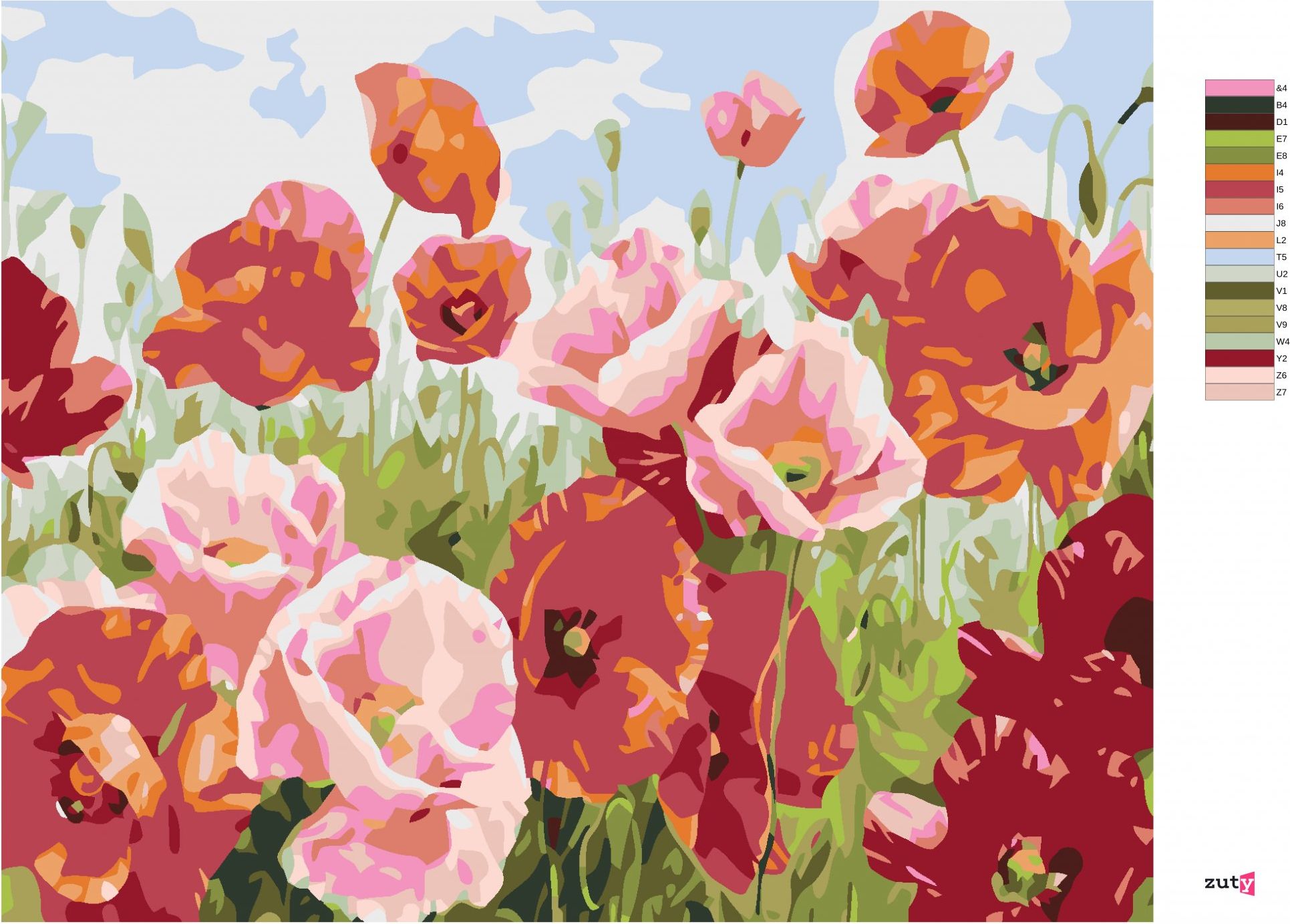 zuty Malování podle čísel - VLČÍ MÁKY V MNOHA ODSTÍNECH - Rozměr: 40x50 cm, Rámování: Varianta: vypnuté plátno na rám - obrázek 3