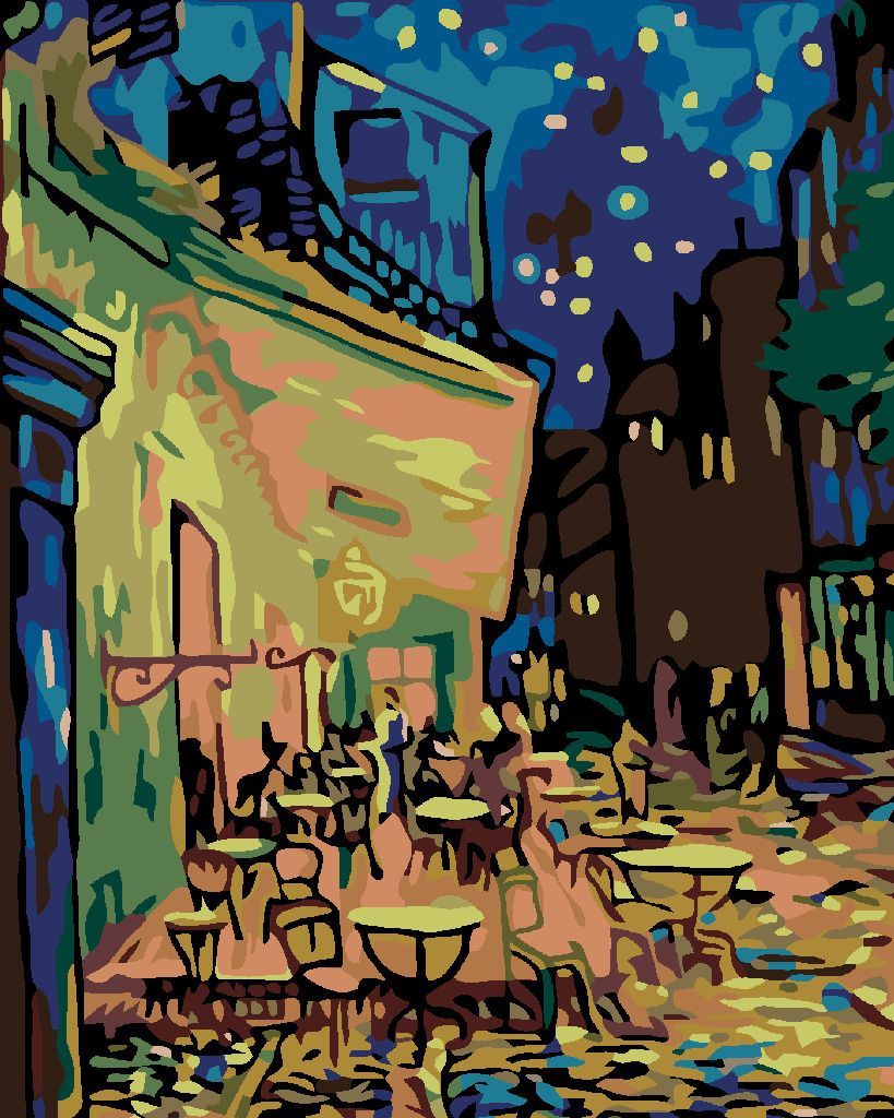 zuty Malování podle čísel - NOČNÍ KAVÁRNA (VAN GOGH) - Rozměr: 40x50 cm, Rámování: Varianta: bez rámu a bez vypnutí plátna - obrázek 6
