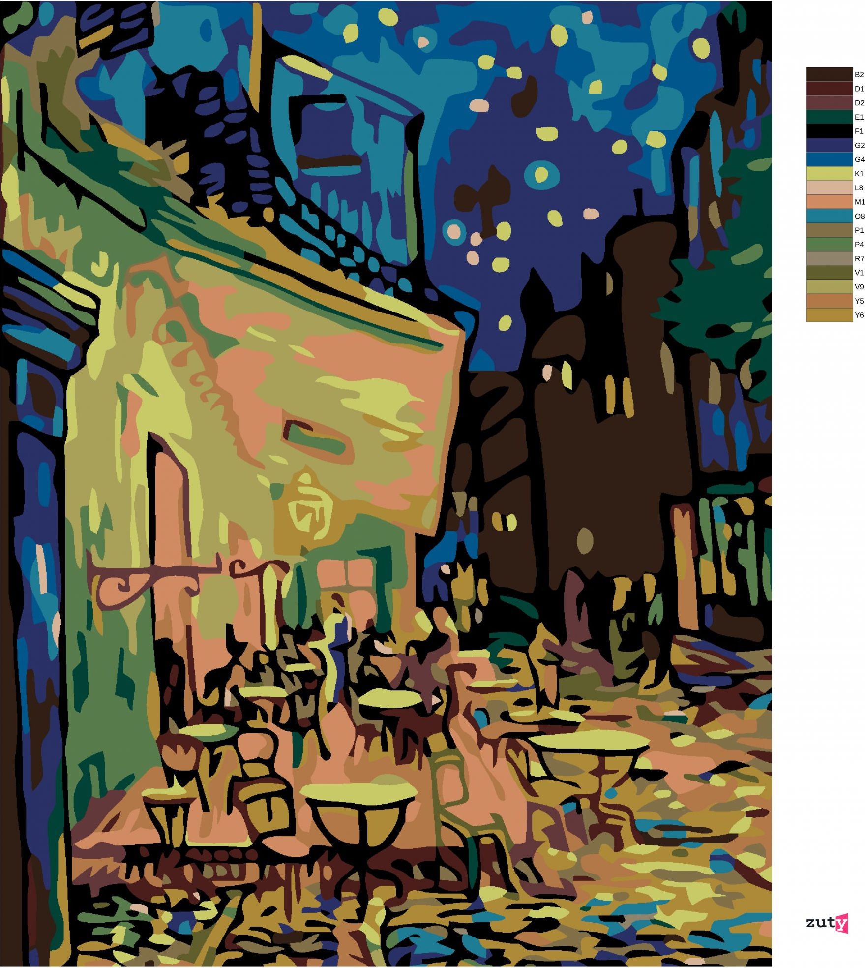 zuty Malování podle čísel - NOČNÍ KAVÁRNA (VAN GOGH) - Rozměr: 40x50 cm, Rámování: Varianta: vypnuté plátno na rám - obrázek 4