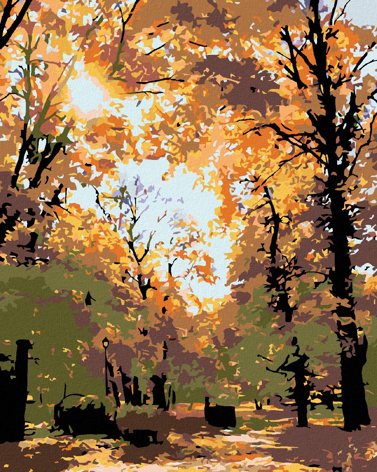 zuty Malování podle čísel - PODZIMNÍ STROMY - Rozměr: 40x50 cm, Rámování: Varianta: vypnuté plátno na rám - obrázek 1