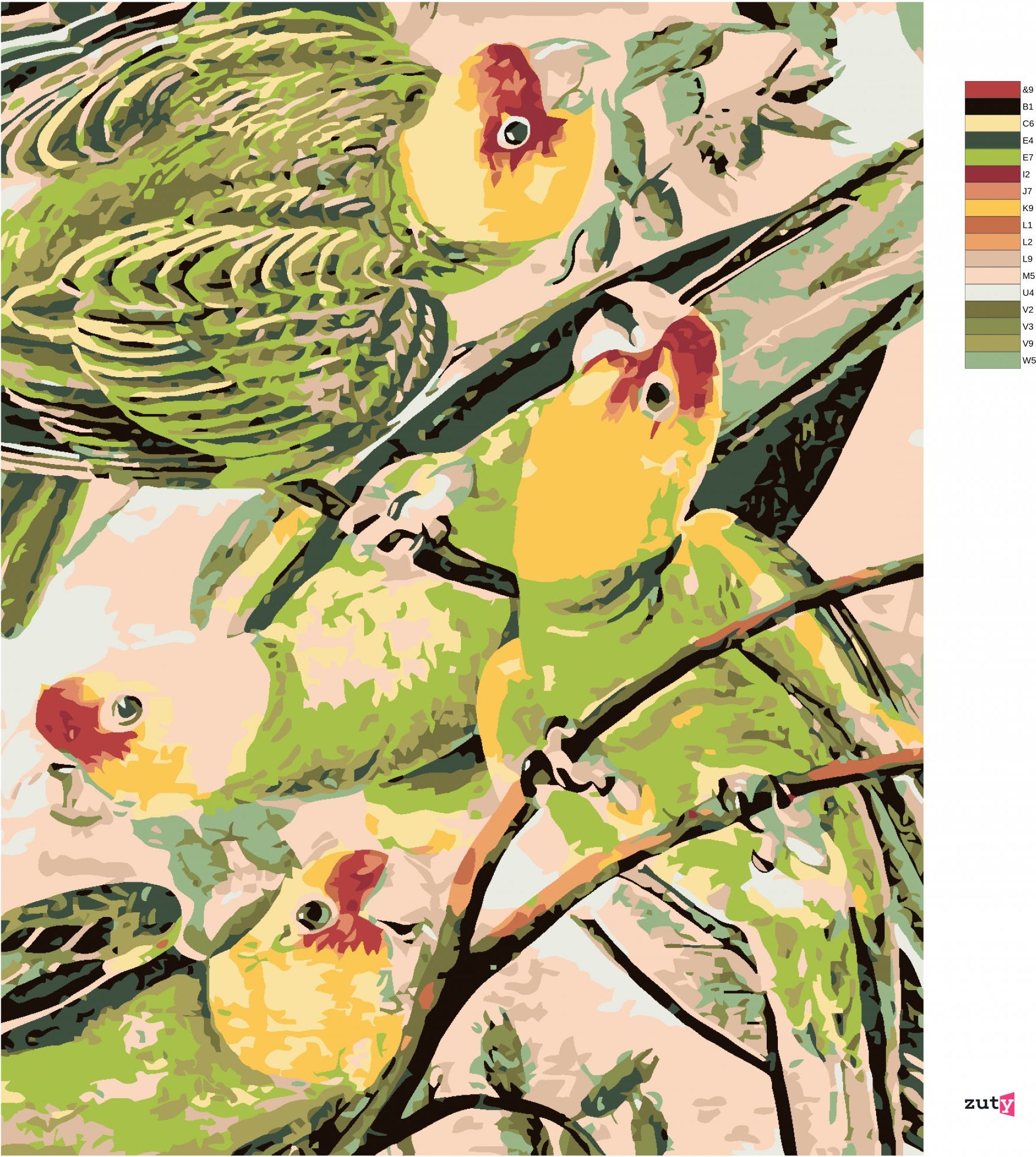 zuty Malování podle čísel - PAPOUŠCI NA VĚTVIČCE - Rozměr: 40x50 cm, Rámování: Varianta: vypnuté plátno na rám - obrázek 5