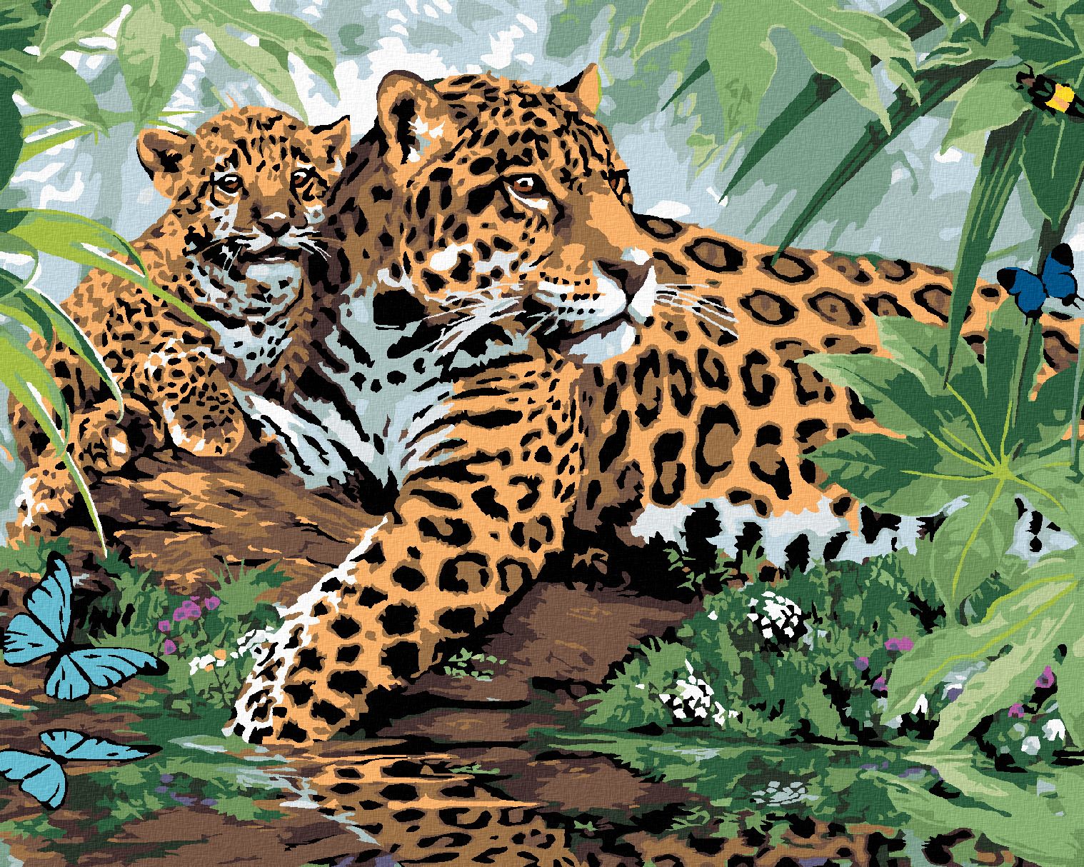 zuty Malování podle čísel - JAGUÁR S MLÁDĚTEM U VODY (HOWARD ROBINSON) - Rozměr: 40x50 cm, Rámování: Varianta: vypnuté plátno na rám - obrázek 1