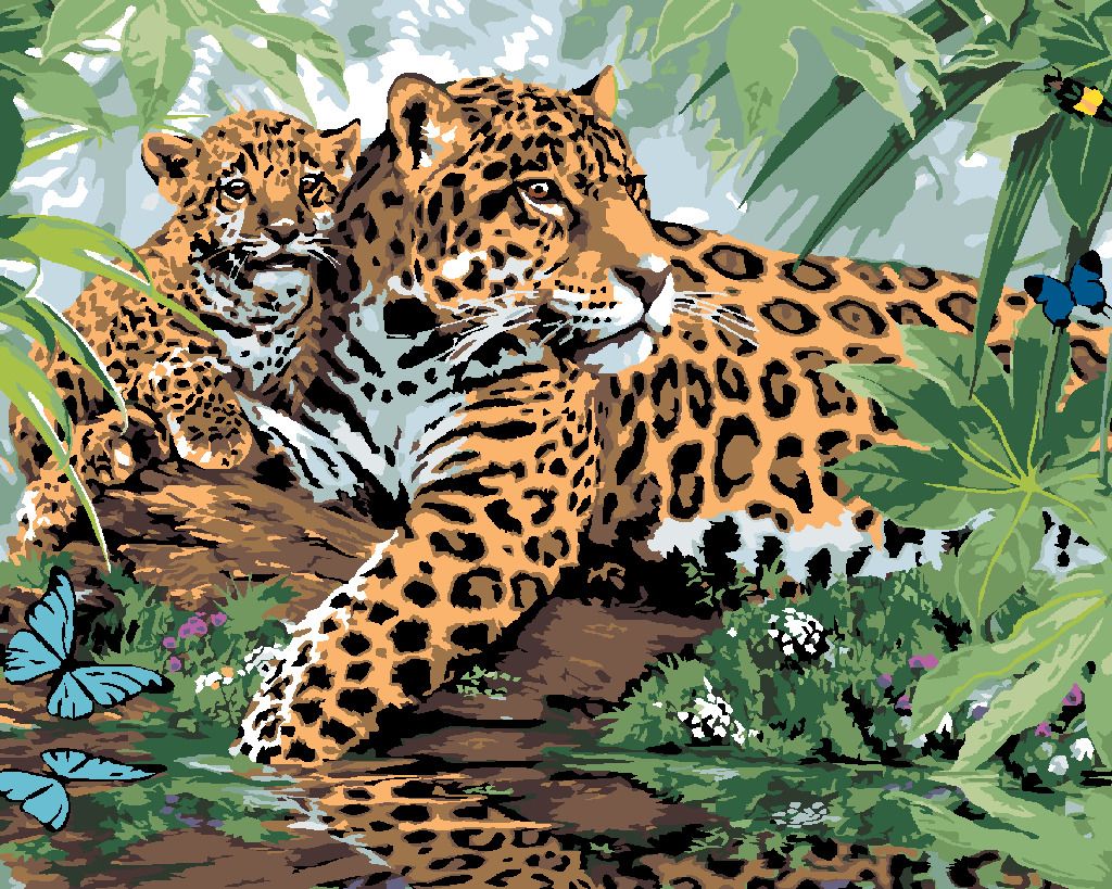 zuty Malování podle čísel - JAGUÁR S MLÁDĚTEM U VODY (HOWARD ROBINSON) - Rozměr: 40x50 cm, Rámování: Varianta: vypnuté plátno na rám - obrázek 8