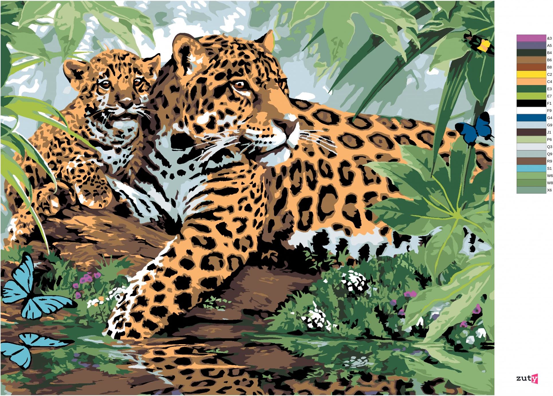 zuty Malování podle čísel - JAGUÁR S MLÁDĚTEM U VODY (HOWARD ROBINSON) - Rozměr: 40x50 cm, Rámování: Varianta: vypnuté plátno na rám - obrázek 10
