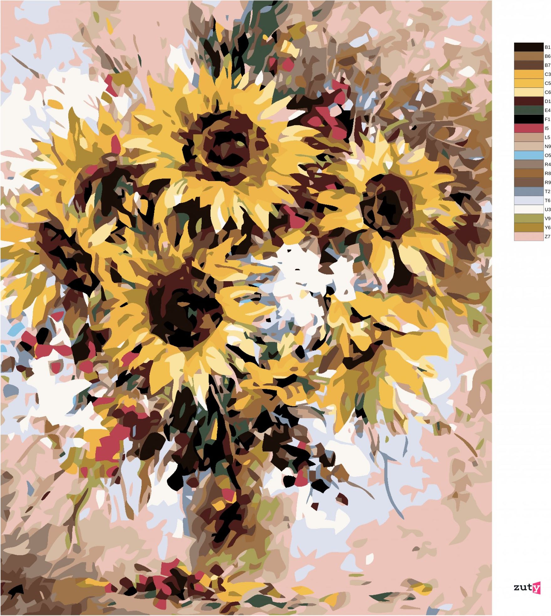 zuty Malování podle čísel - KYTICE SLUNEČNIC - Rozměr: 40x50 cm, Rámování: Varianta: bez rámu a bez vypnutí plátna - obrázek 4