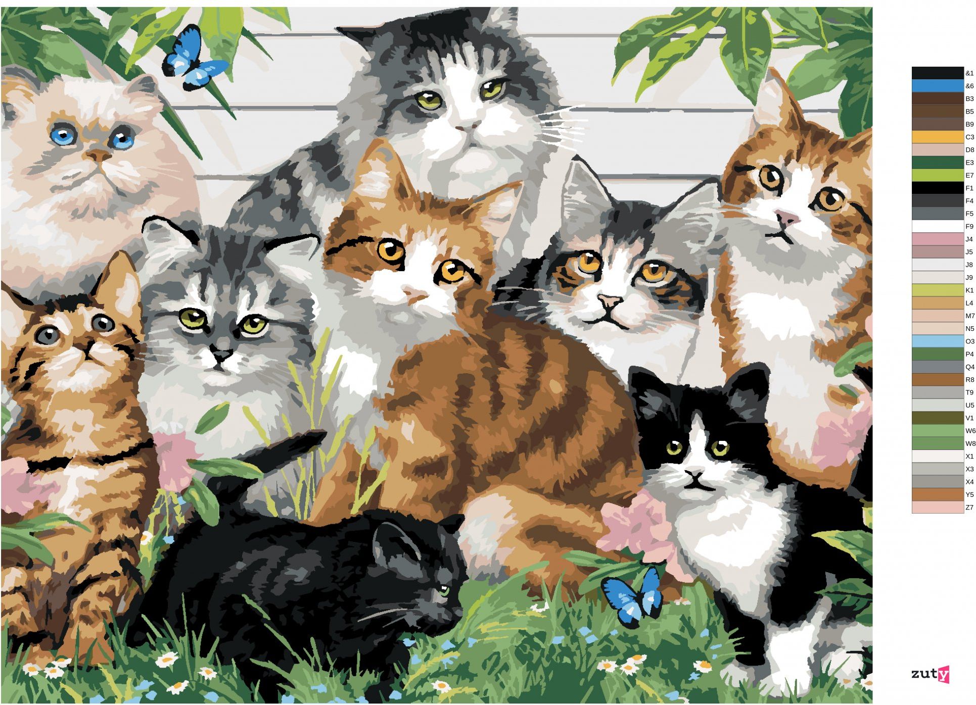zuty Malování podle čísel - RŮZNOBAREVNÉ KOČKY PŘED DOMEM (HOWARD ROBINSON) - Rozměr: 40x50 cm, Rámování: Varianta: vypnuté plátno na rám - obrázek 6